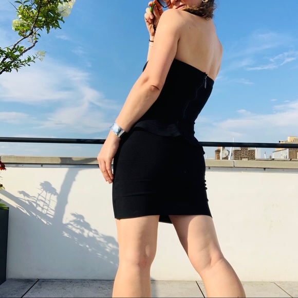 Bebe Strapless Bandage Leather Peplum BodyconDress - Picture 13 of 16